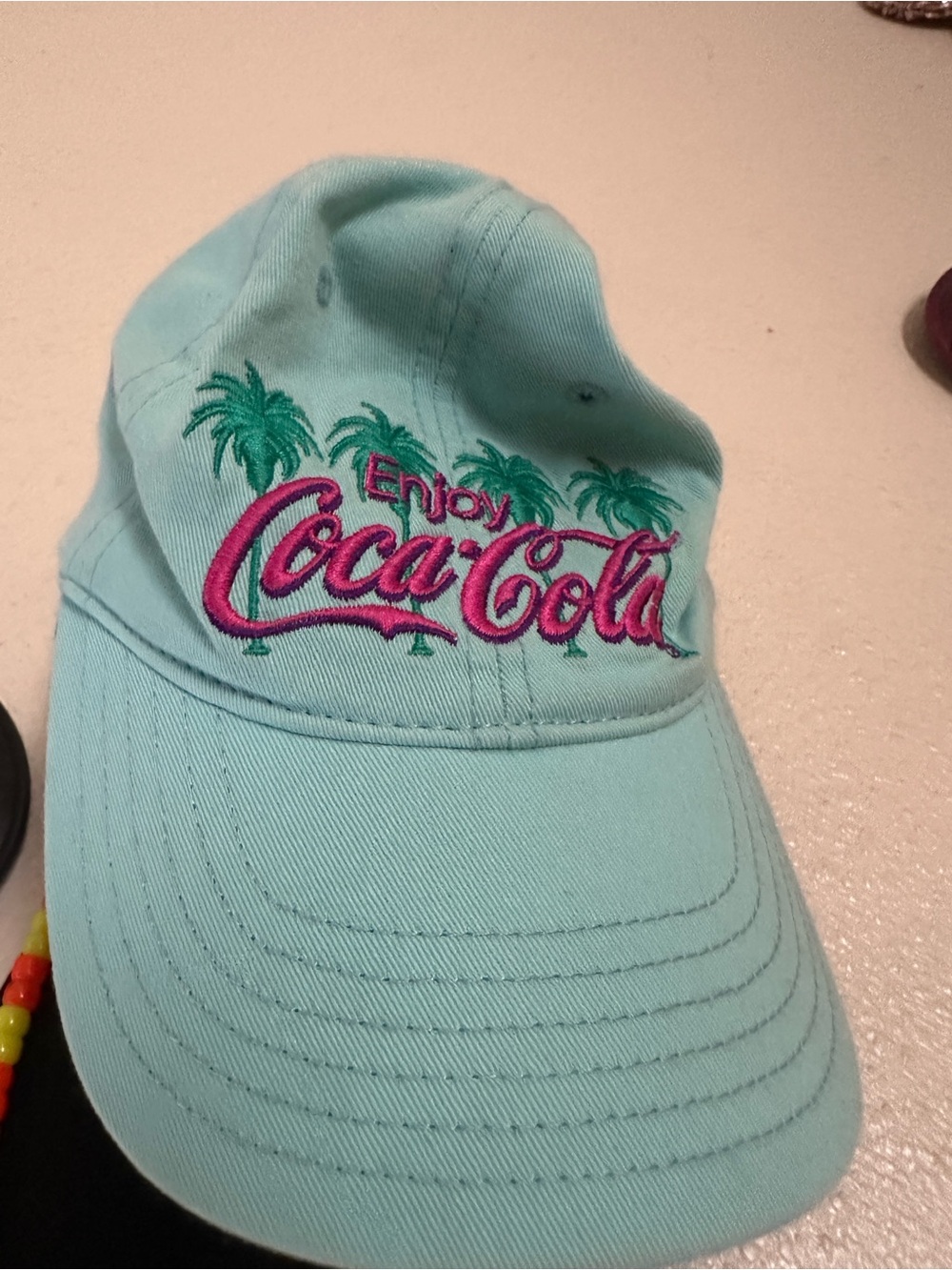 Coca Cola Kids' Mint Baseball Cap with Pink Logo and Green Palms